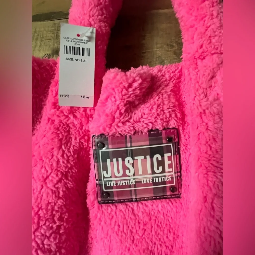 Justice Vibrant Pink Plush Tote